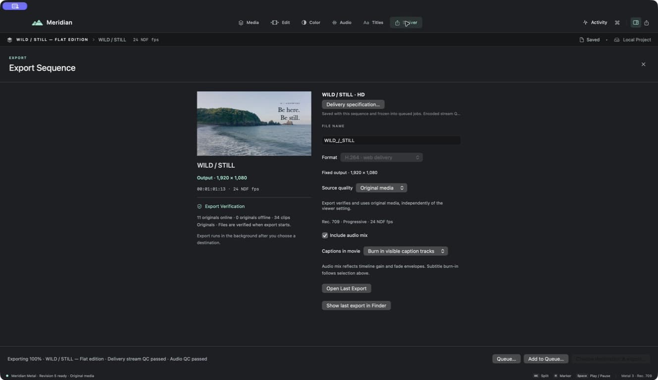 Meridian delivery controls captured in the development preview