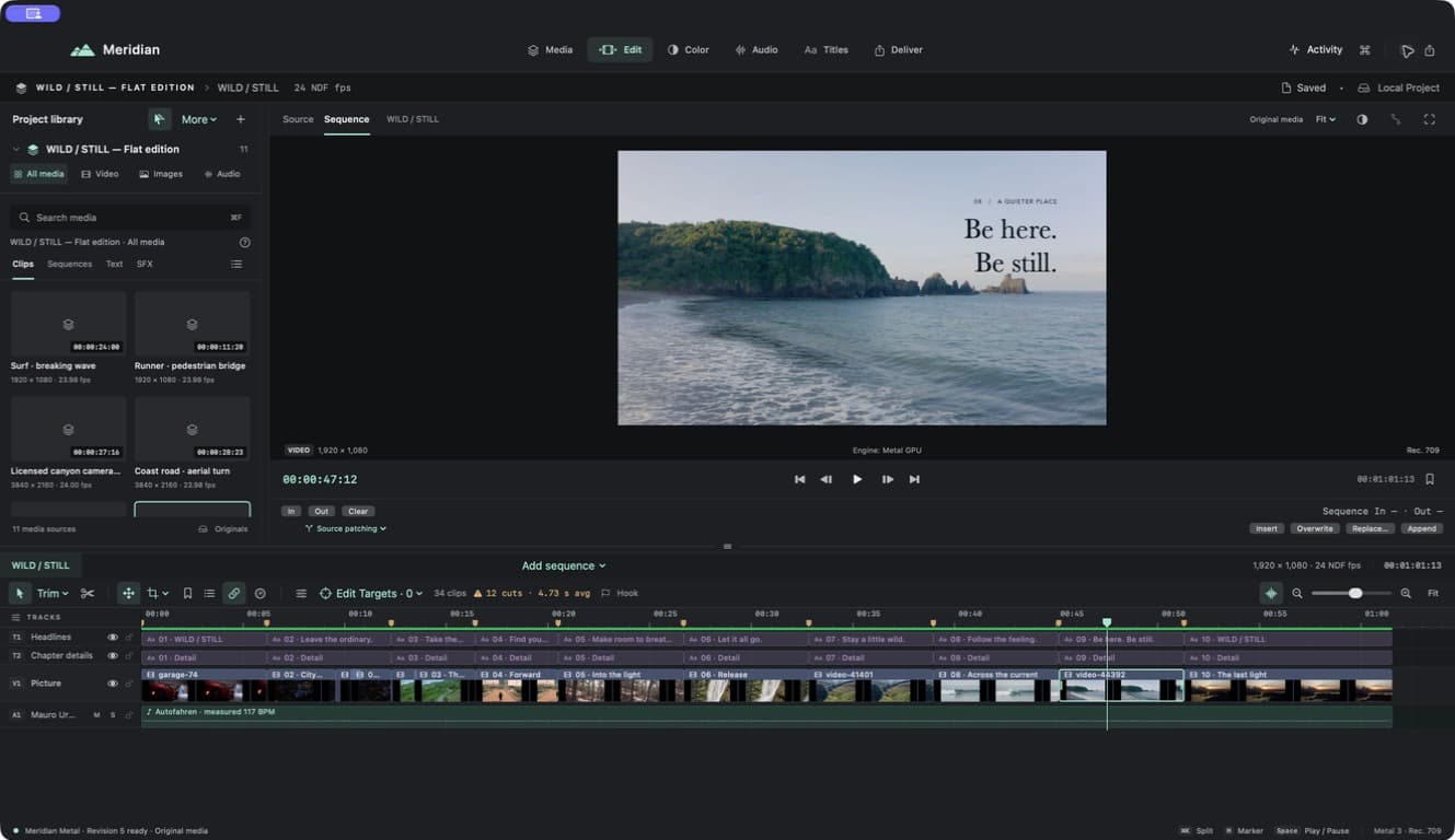 Meridian editing controls captured in the development preview